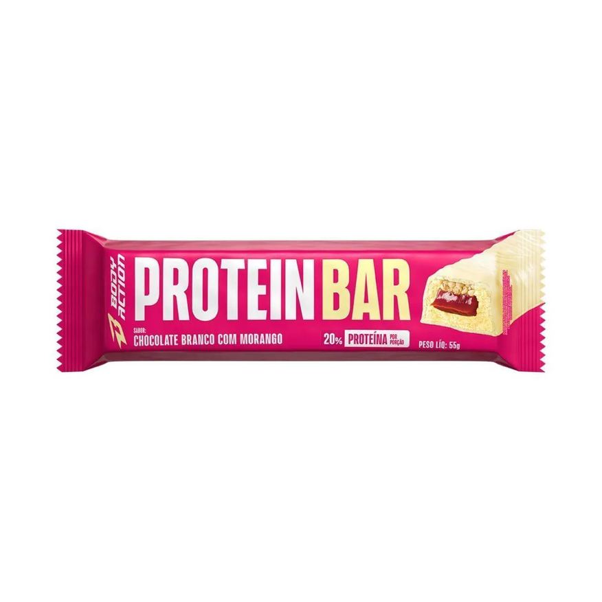 Body Action Protein Bar - 1 Unidade de 55g Chocolate Branco com Morango - Bodyaction