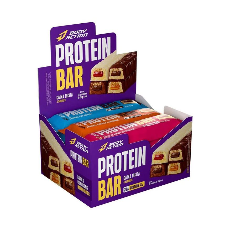 Body Action Protein Bar - 12 Unidades de 55g Mista - Bodyaction
