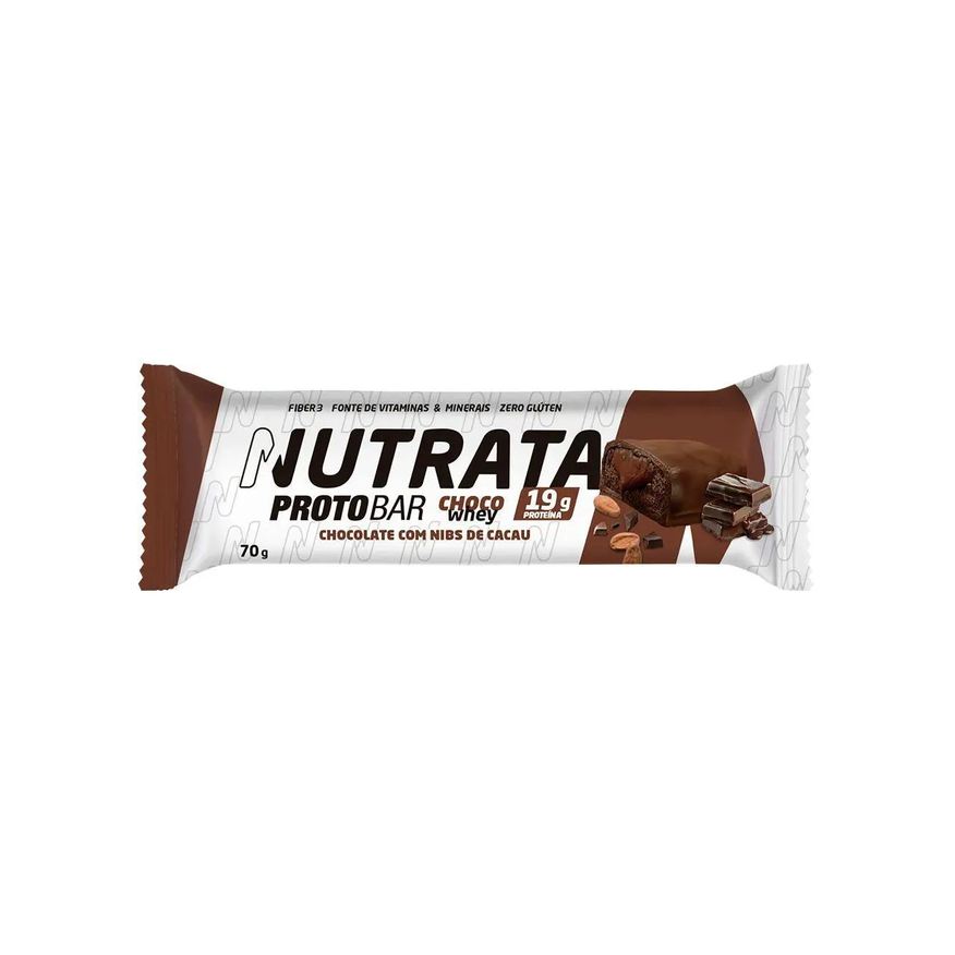 Nutrata Proto Bar Choco Whey - 1 Unidade de 70g Chocolate com Nibs de Cacau