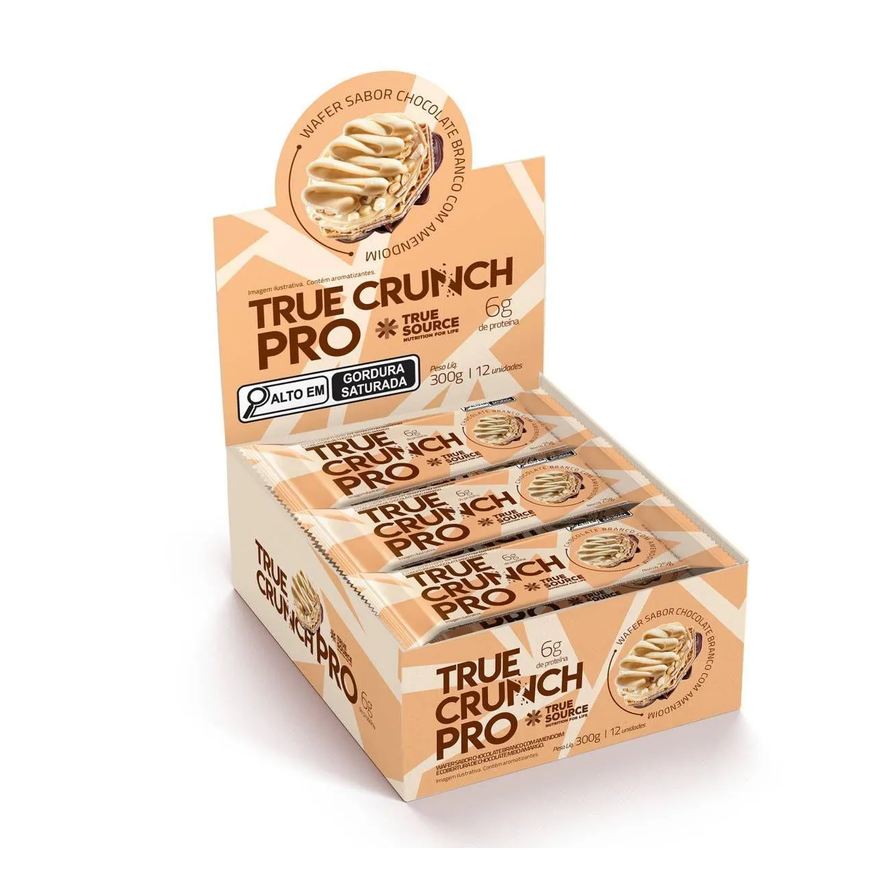True Wafer Crunch Pro - Caixa com 12 Unidades de 25g Chocolate Branco com Amendoim - True Source