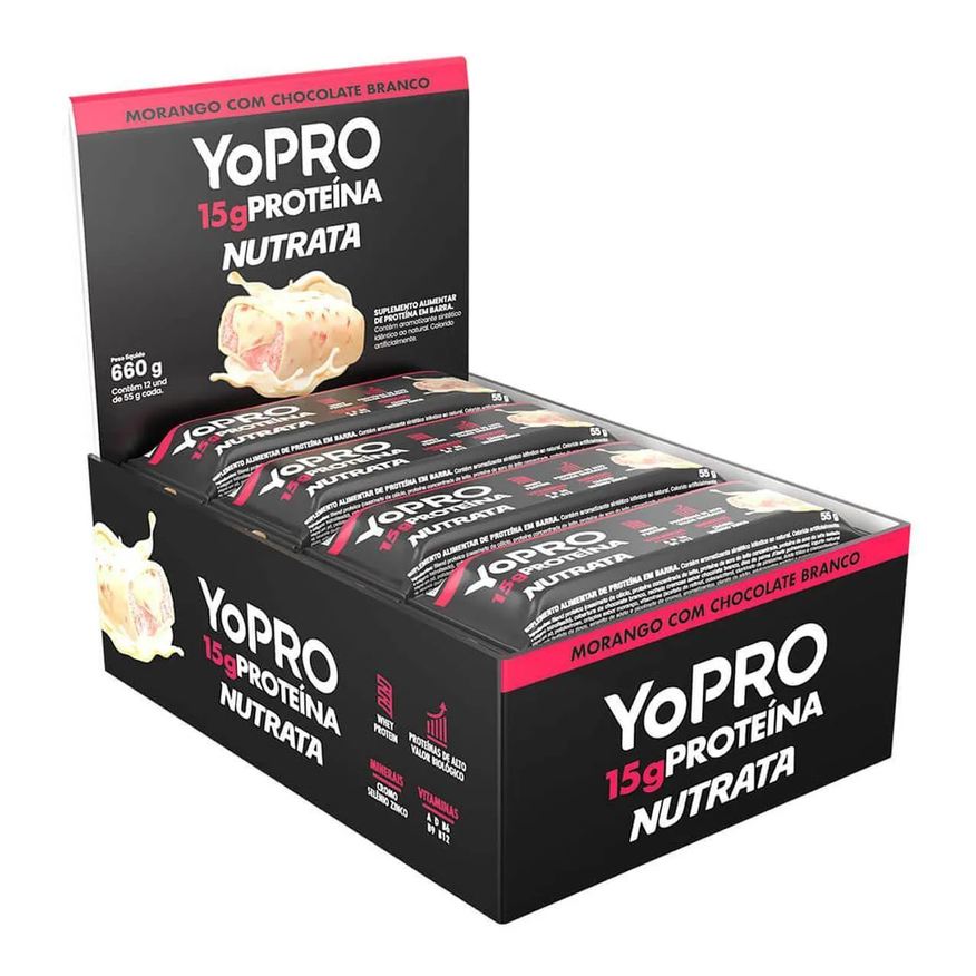 Nutrata Yopro - 12 Barras 55g Morango com Chocolate Branco