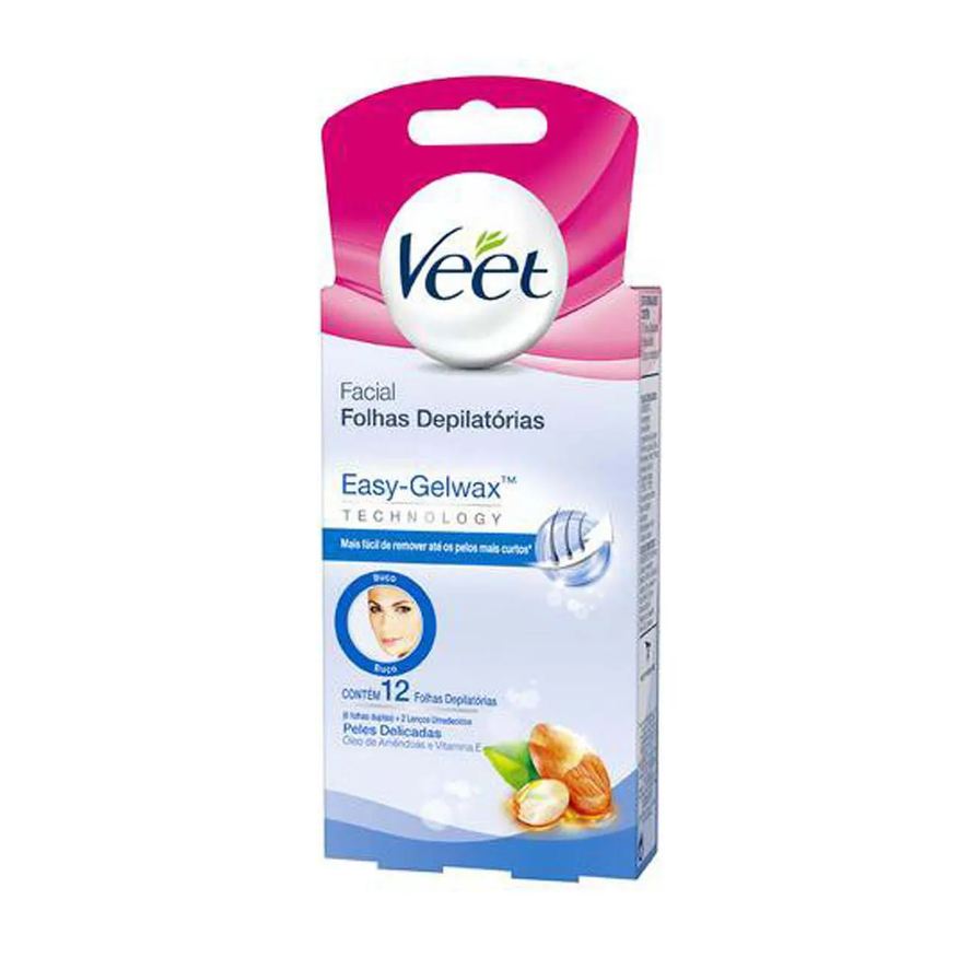 Veet Folha Depilatória Facial Easy-Gelwax Peles Delicadas 12 folhas