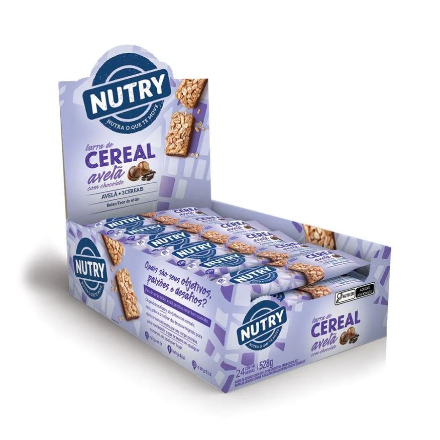 Nutry Barra de Cereal Display C/24 Unidades (528g) - Sabor: Avelã com Chocolate