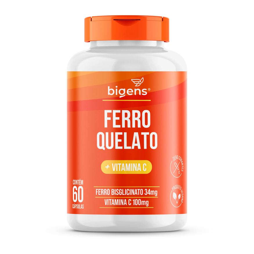 Bigens Ferro Quelato 34mg + Vitamina C 100mg ( Por Cápsula ) | 60 Cápsulas | Vegano