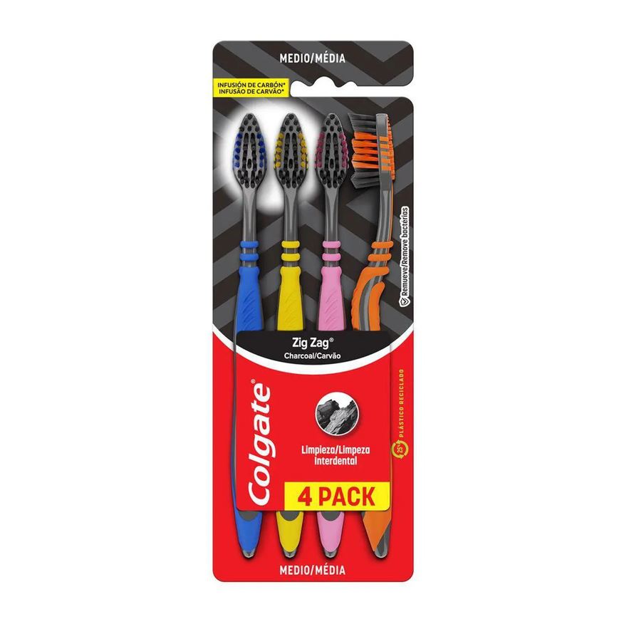 Colgate Escova de Dente ZigZag Carvão 4 unidades