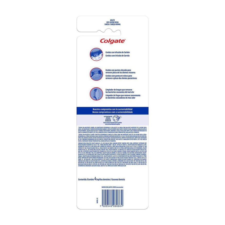 Colgate Escova de Dente ZigZag Carvão 4 unidades