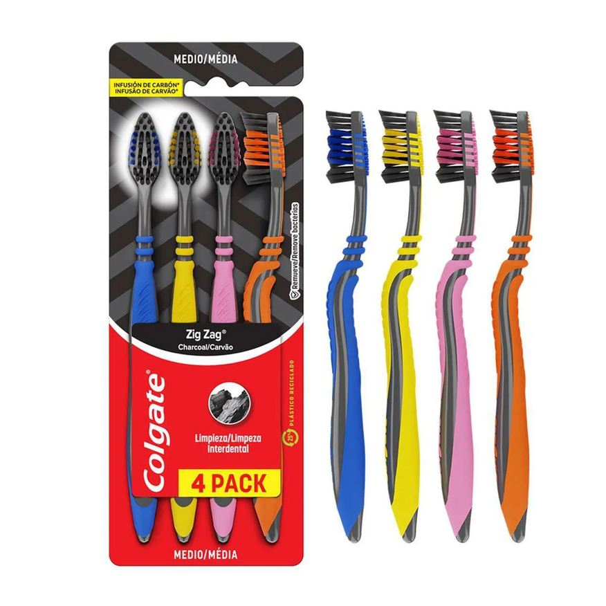 Colgate Escova de Dente ZigZag Carvão 4 unidades