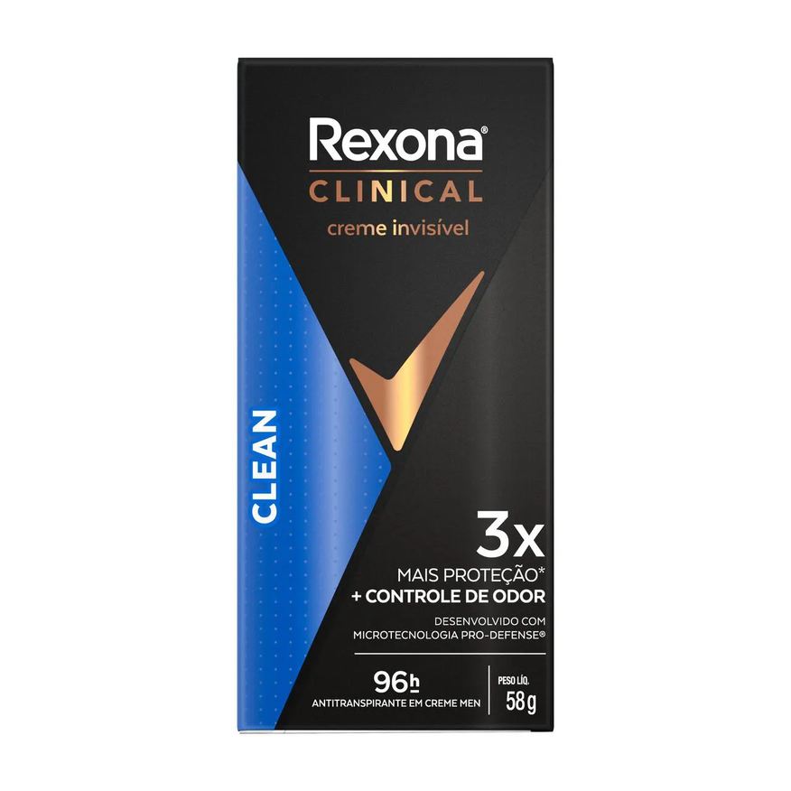 Rexona Desodorante Antitranspirante Stick Creme Men Clinical Clean Masculino 96h 58g
