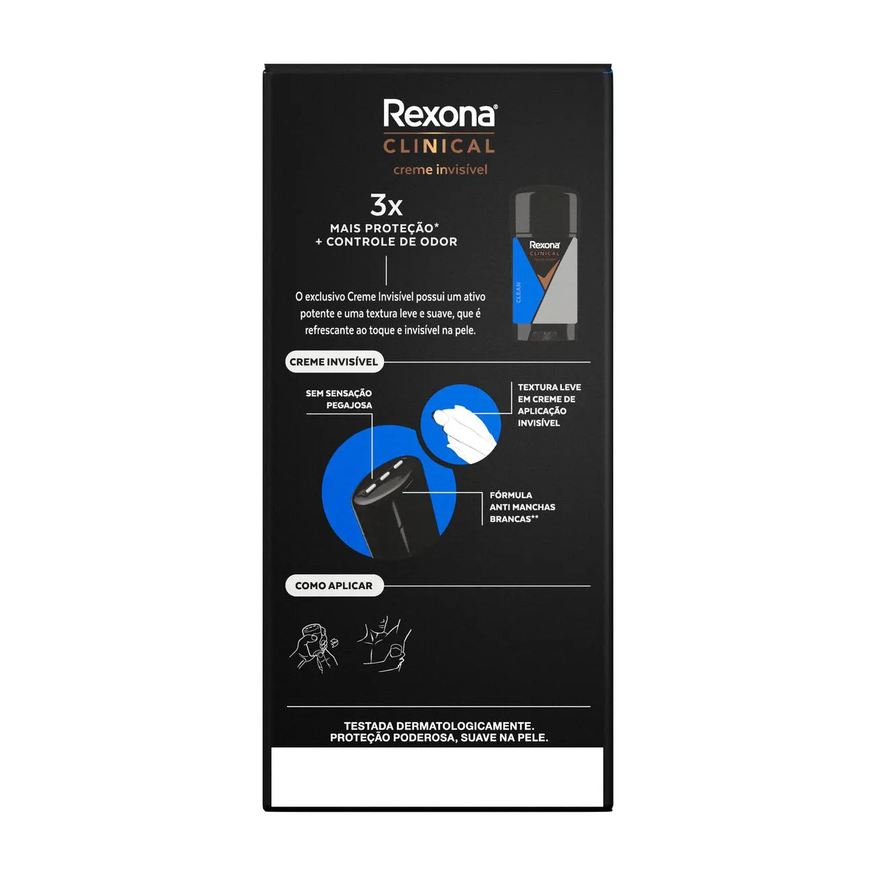 Rexona Desodorante Antitranspirante Stick Creme Men Clinical Clean Masculino 96h 58g