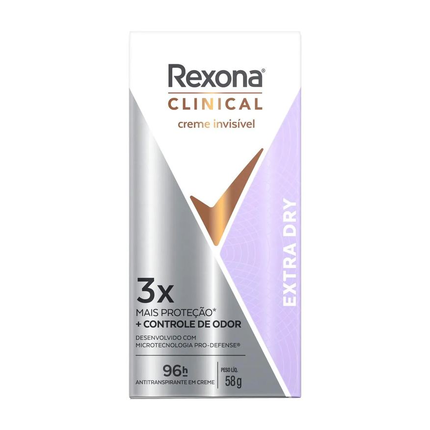 Rexona Desodorante Antitranspirante Stick Creme Clinical Extra Dry Feminino 96h 58g
