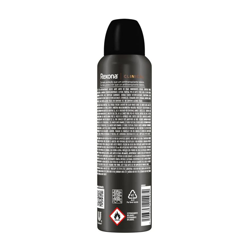 Rexona Desodorante Antitranspirante Aerosol Men Clinical Clean Masculino 96h 150ml