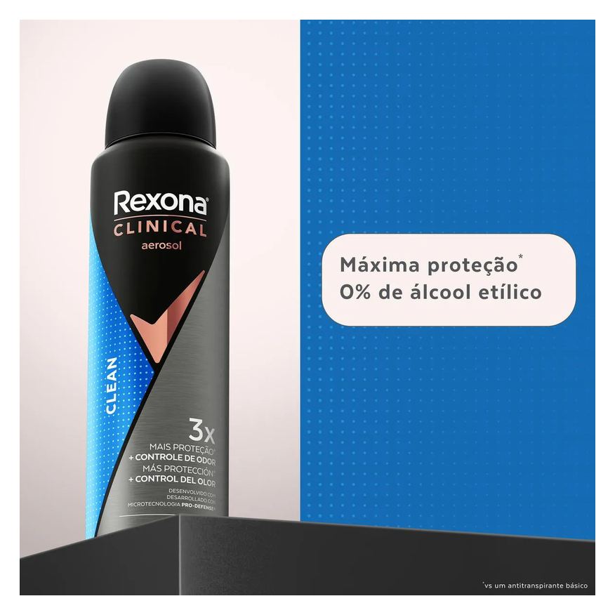 Rexona Desodorante Antitranspirante Aerosol Men Clinical Clean Masculino 96h 150ml
