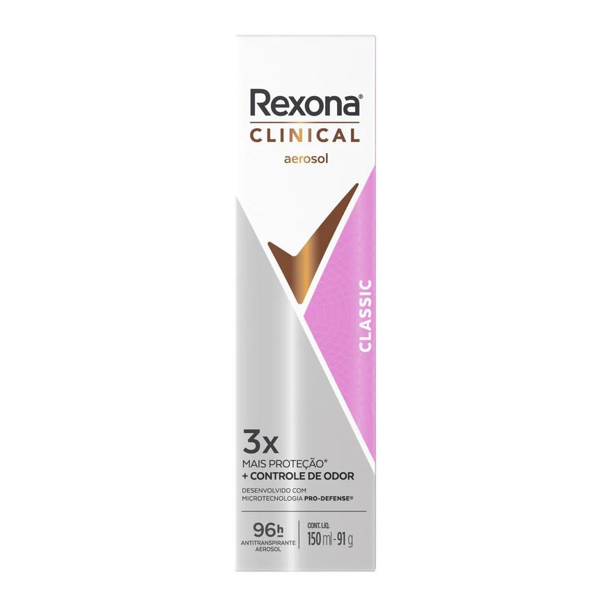 Rexona Desodorante Antitranspirante Aerosol Clinical Classic Feminino 96h 150ml