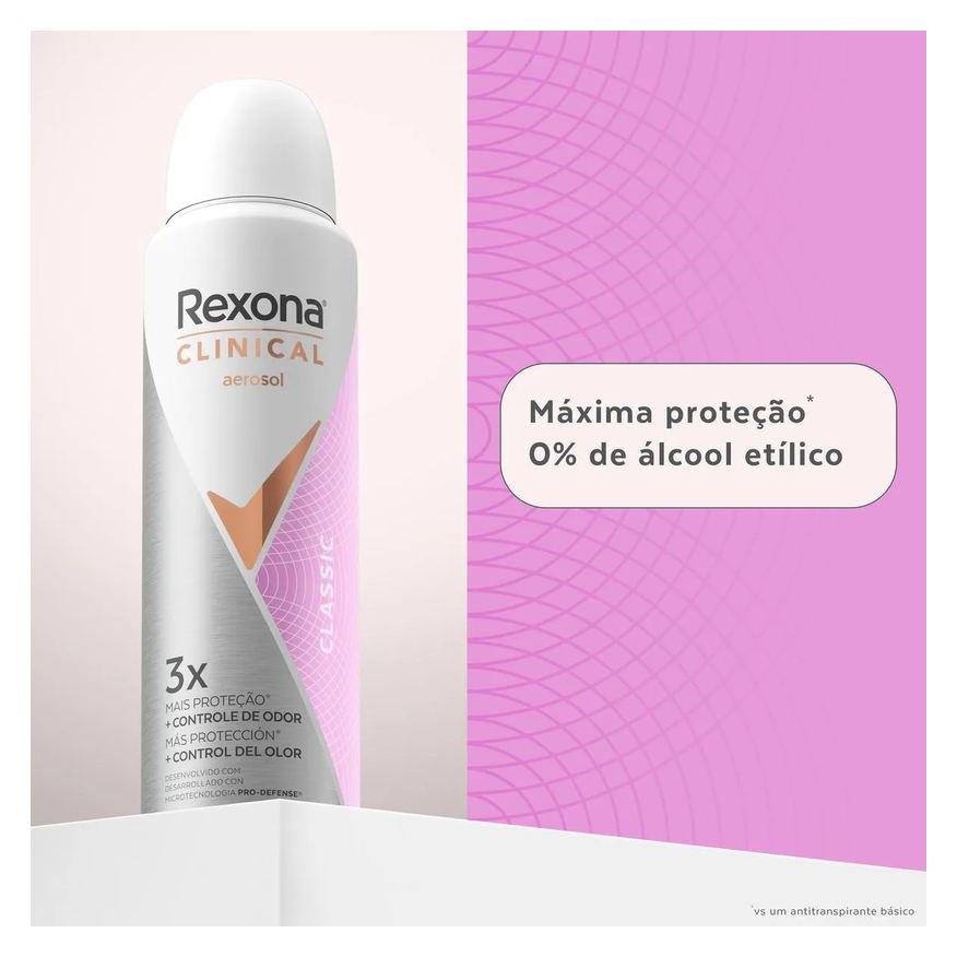 Rexona Desodorante Antitranspirante Aerosol Clinical Classic Feminino 96h 150ml