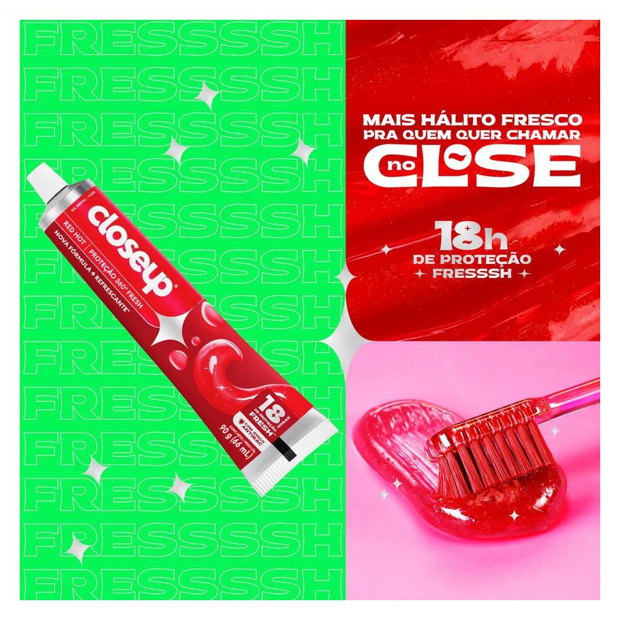 Dental Gel Closeup Proteção 360° Fresh Red Hot 90g
