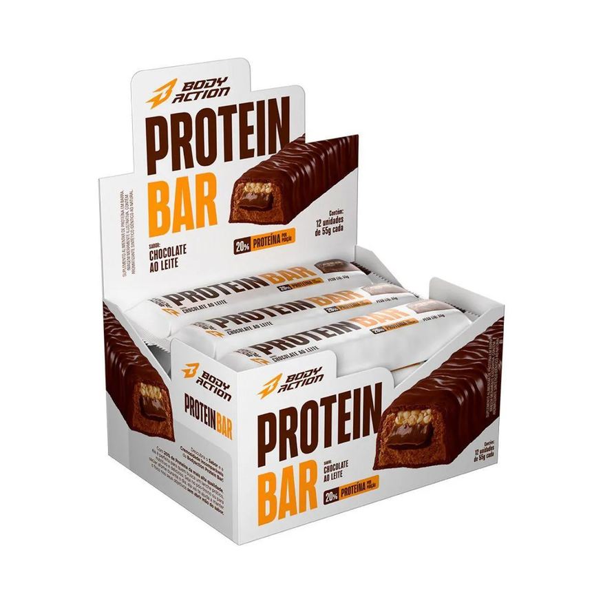 Body Action Protein Bar - 12 Unidades de 55g Chocolate ao Leite - Bodyaction