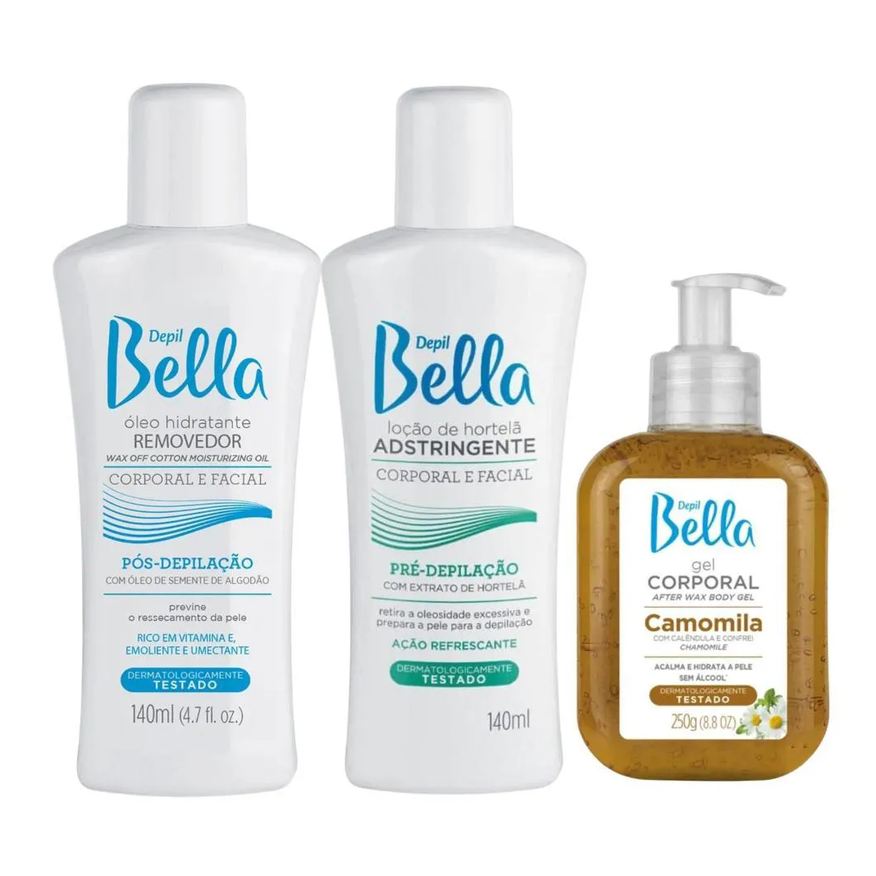 Pré Kit e Pós Depilação 140ml + Gel Calmante Depil Bella