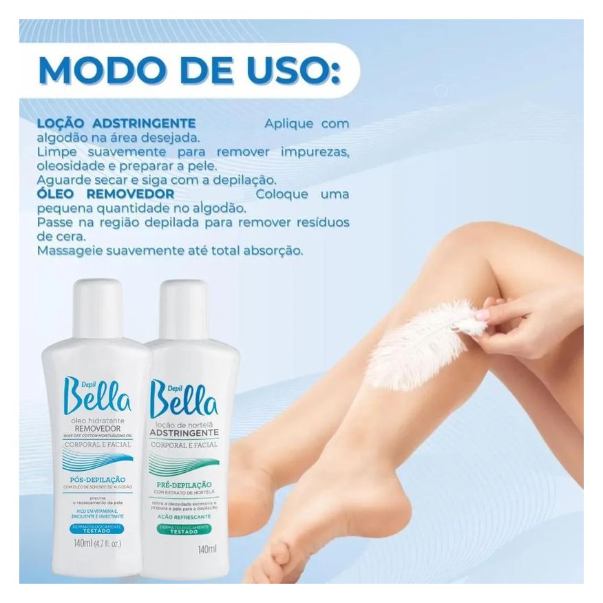 Pré Kit e Pós Depilação 140ml + Gel Calmante Depil Bella