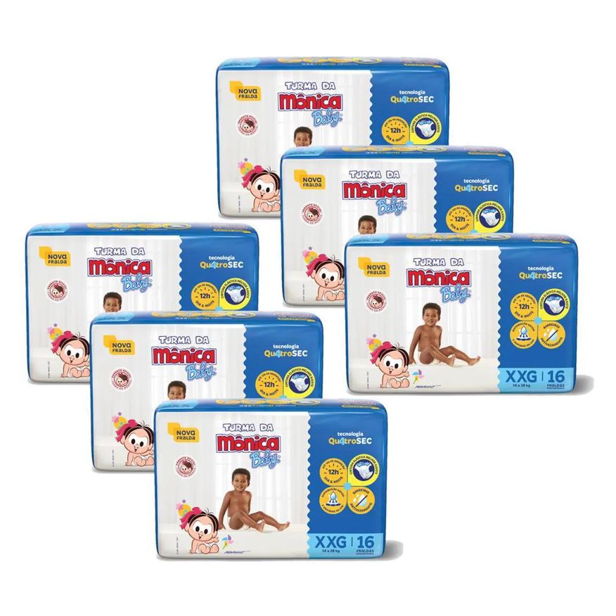 Turma da Mônica Baby Kit 6 Fraldas Jumbo Xxg com 16Un Cada