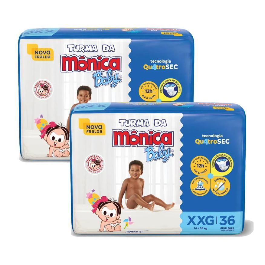 Turma da Mônica Baby Kit 2 Fraldas Mega Xxg com 36Un Cada