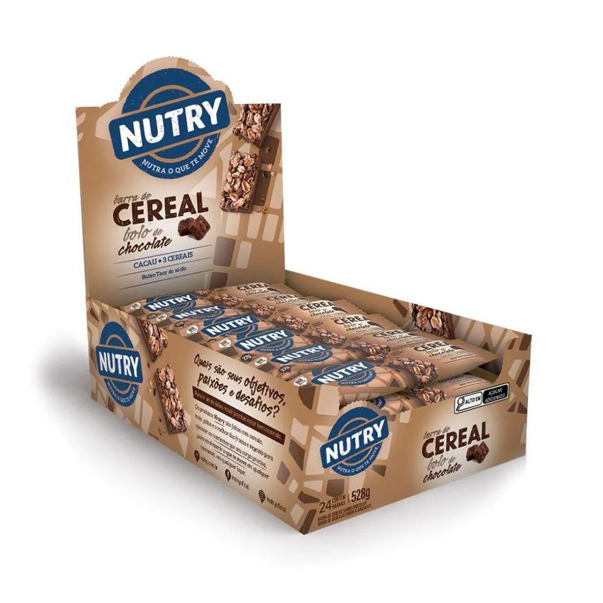 Nutry Barra de Cereal Display C/24 Unidades (528g) - Sabor: Bolo de Chocolate
