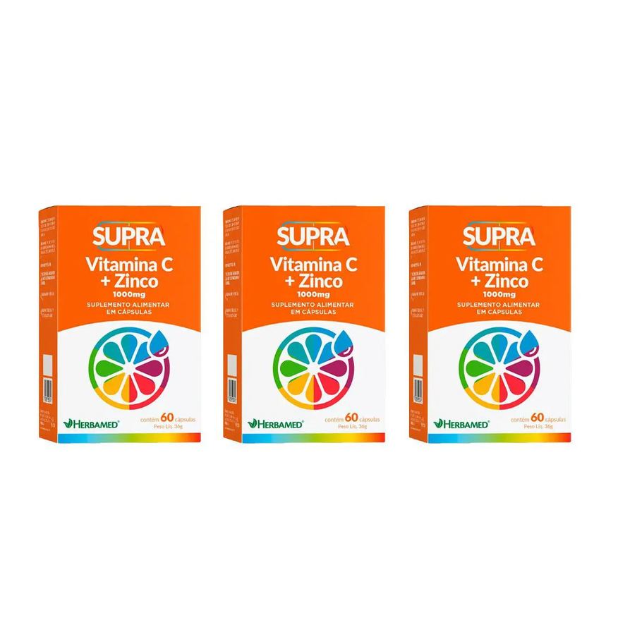 Herbamed Kit 3 Supra Vitamina C + Zinco 1000mg - 60 Cápsulas