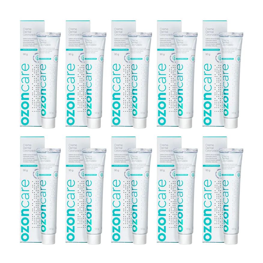Philozon Kit 10 Creme Dental Ozonizado Ação Antisséptica sem Flúor Vegano Proteção de Gengivas Sensíveis Adultos e Crianças 90g