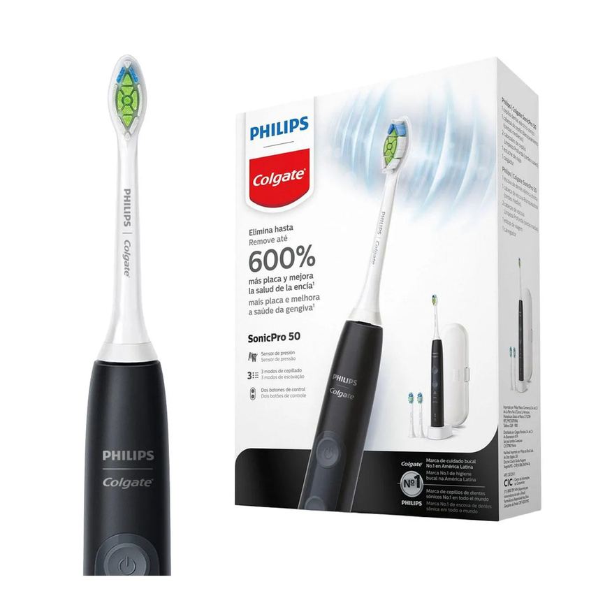 Colgate Escova de Dente Elétrica Philips SonicPro 50 + 2 Refis + 1 Estojo
