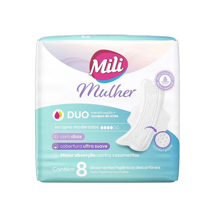 Mili Absorvente Mulher Duo com Abas - Embalagem com 8 Unidades