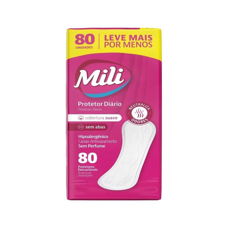 Mili Absorvente Protetor Diario sem Abas - Embalagem com 80 Unidades