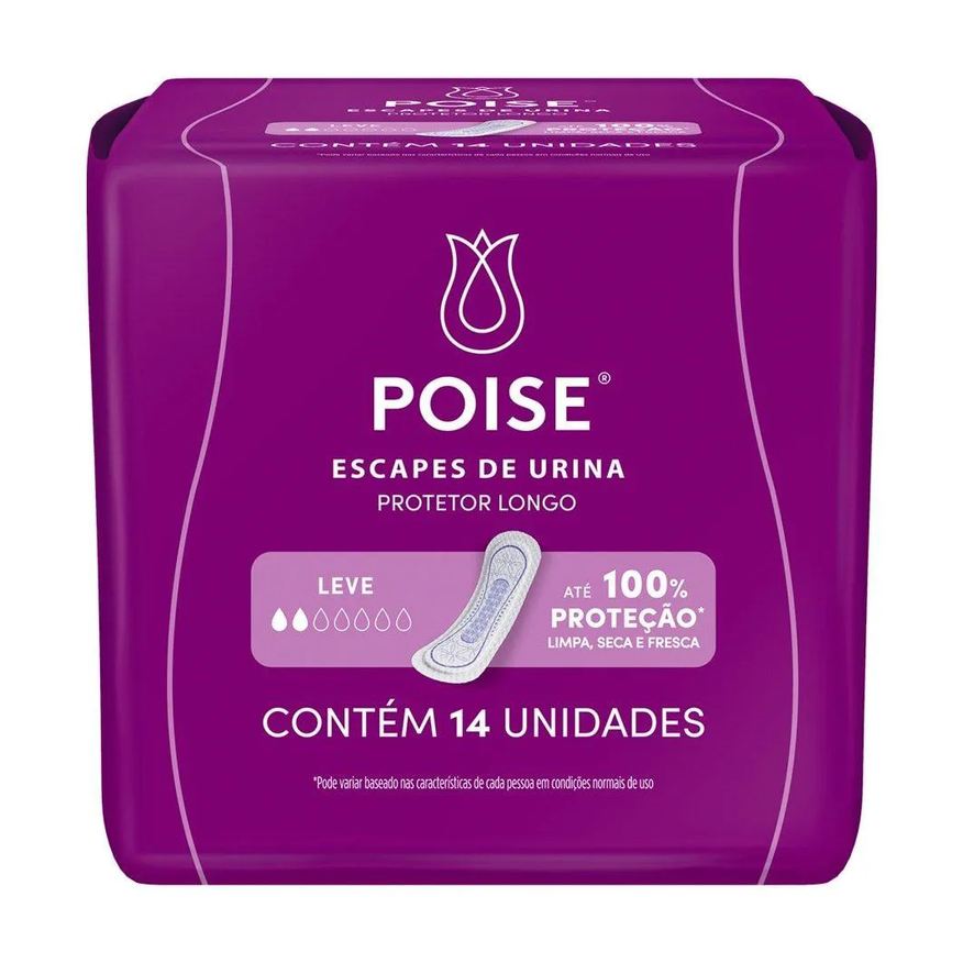 Poise Absorvente Protetor Diário sem Abas para Escape de Urina - Embalagem com 14 Unidades