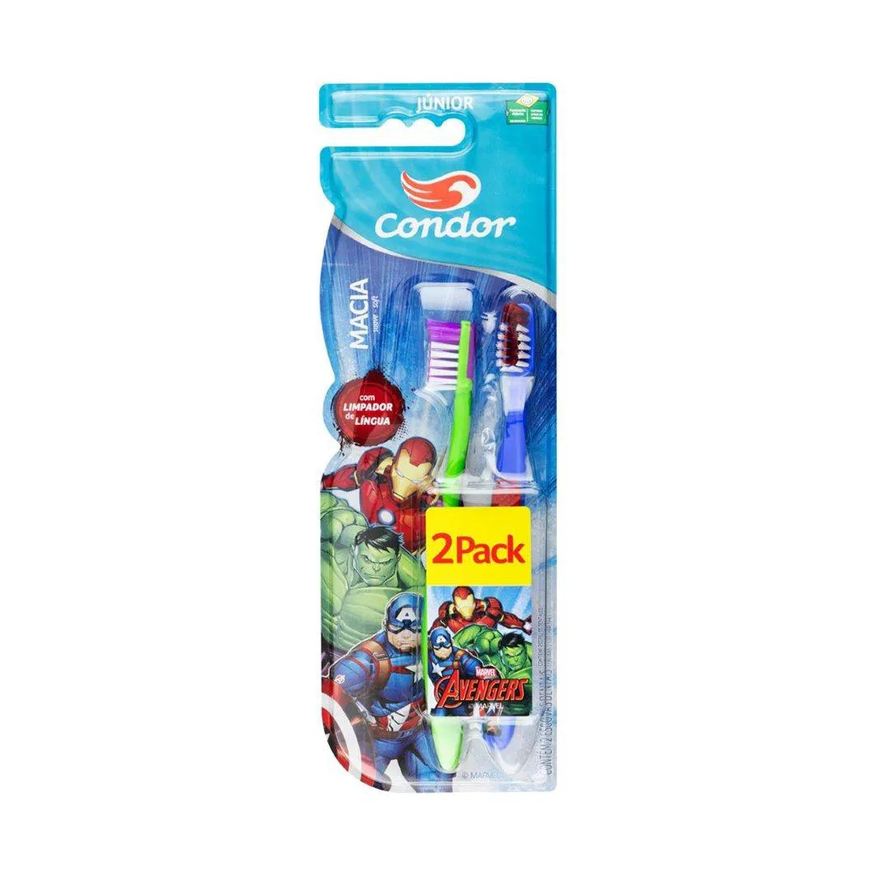 Condor Escova Infantil Avengers - Embalagem com 2 Unidades