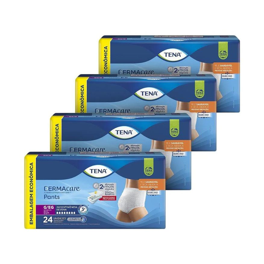 Tena Fralda Descartável Adulto Pants Dermacare Tamanho G/Xg - 4 Pacotes com 24 Fraldas - Total 96 Tiras