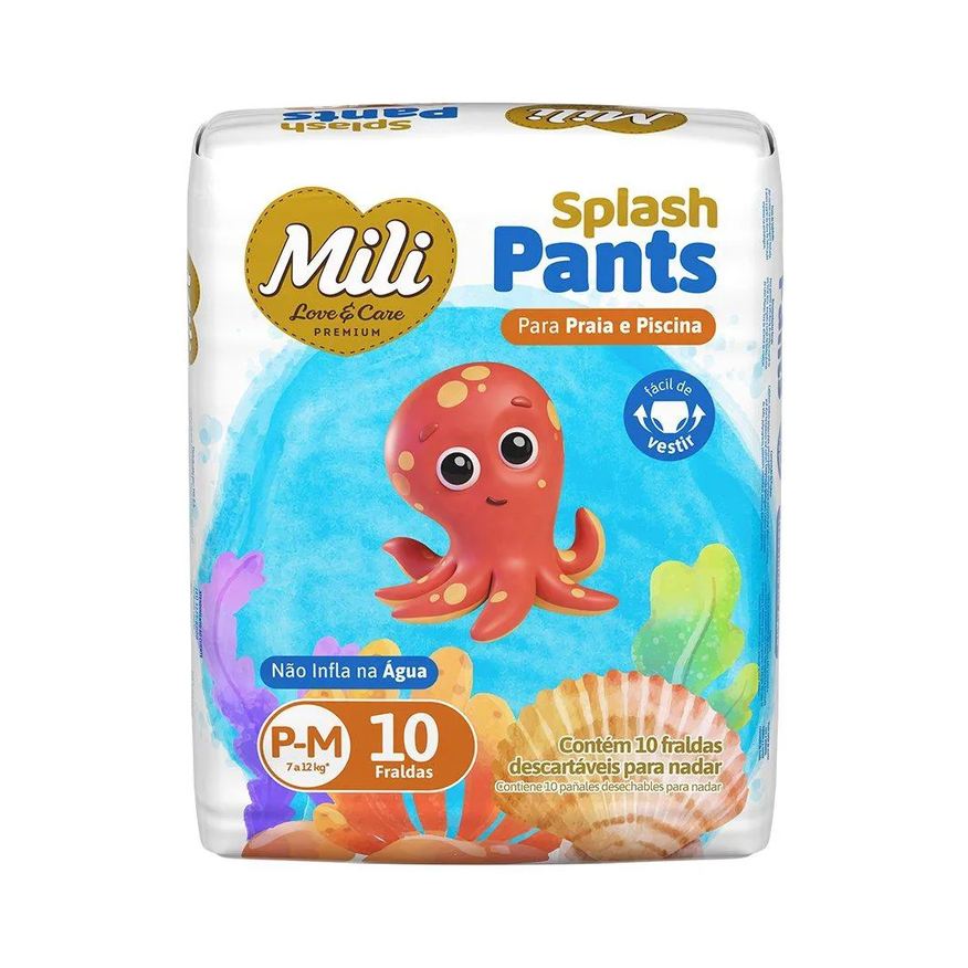 Mili Fralda Descartável Love Care Pants Splash P/M - 6 Pacotes com 10 Unidades - Total 60 Tiras