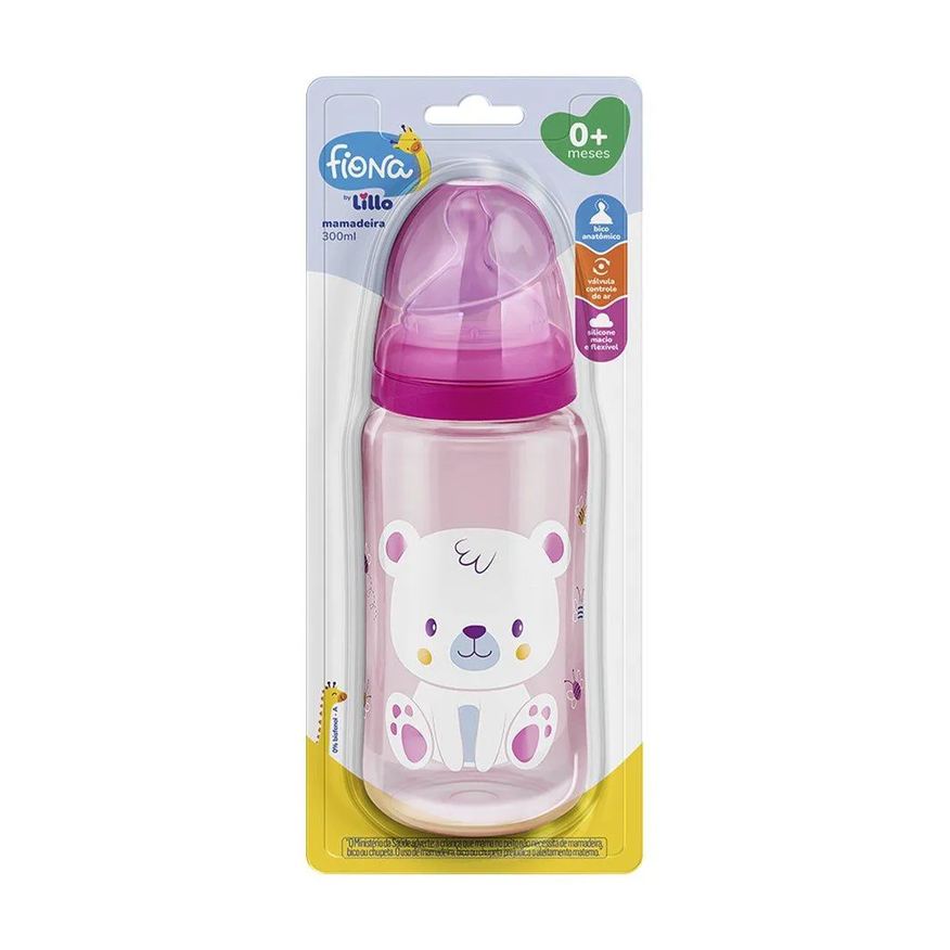 Lillo Mamadeira Fiona de Silicone Desenhos 300ml Rosa