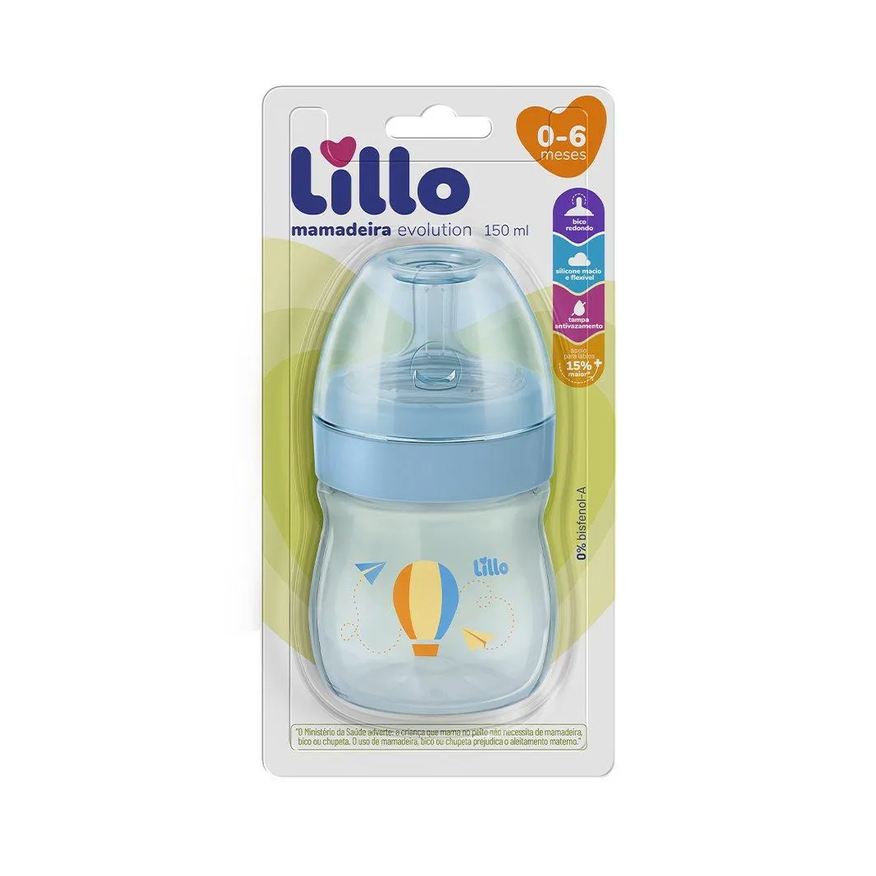 Lillo Mamadeira Super Evolution Primeiros Passos Silicone 150ml Azul
