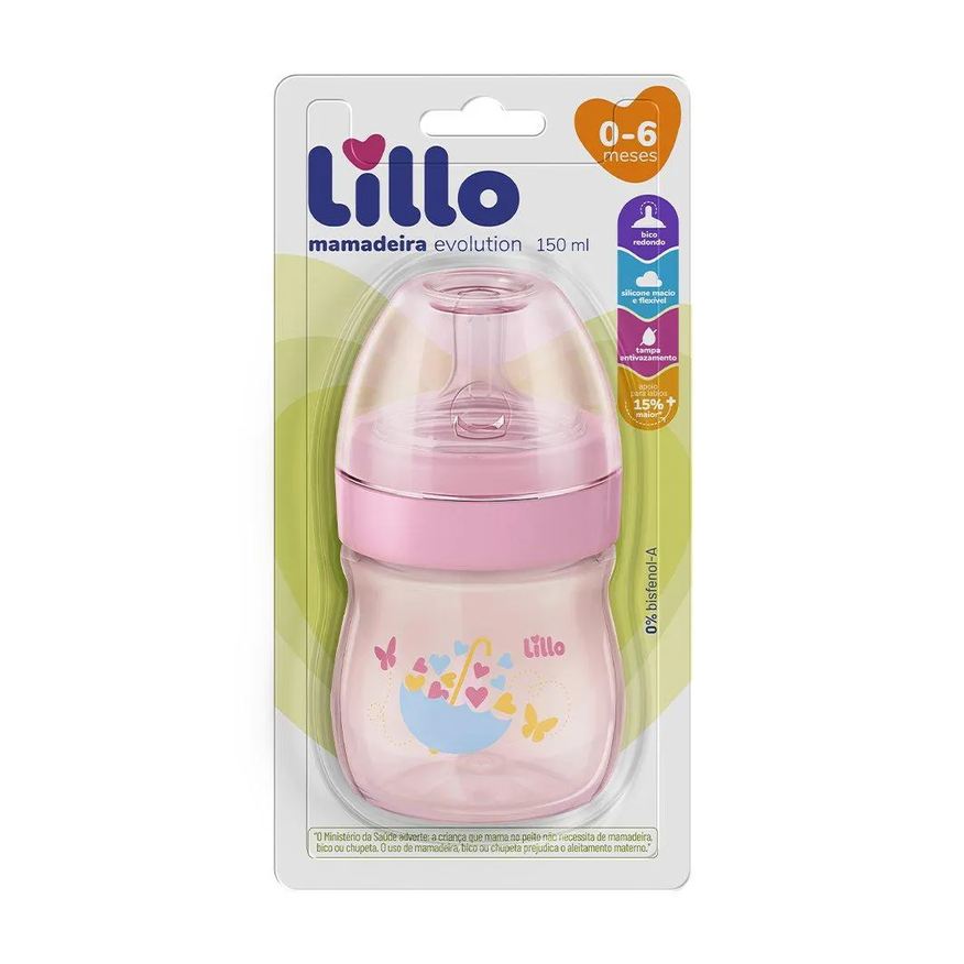 Lillo Mamadeira Super Evolution Primeiros Passos Silicone Rosa 150ml