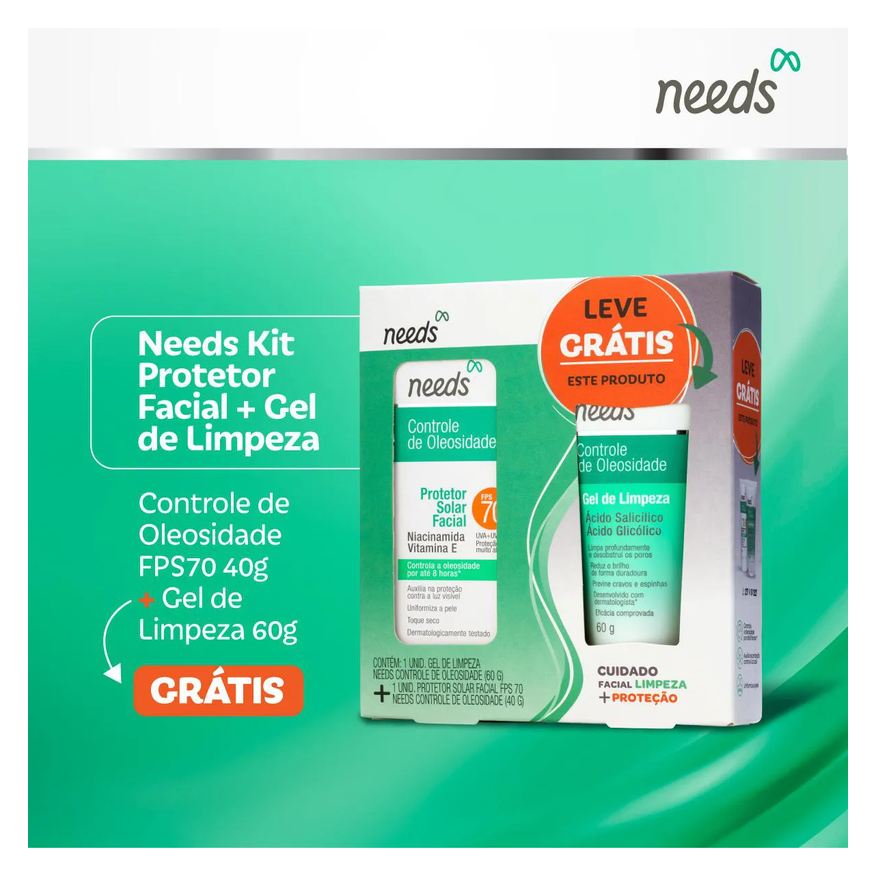 Needs Kit Facial Protetor Solar FPS 70 40g + Gel de Limpeza 60g