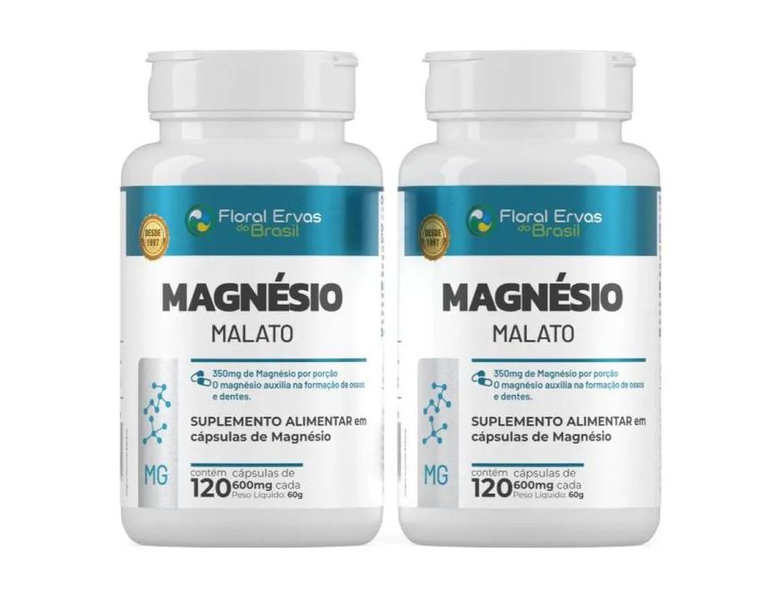 Floral Ervas do Brasil Kit com 2X Magnésio Malato 600mg 120 Cápsulas - Floral Ervas