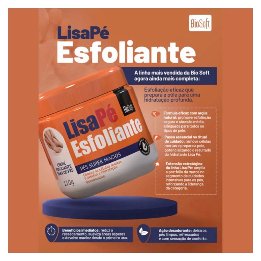 Natura Creme Esfoliante para Pés Argila Natural Lisapé 110g