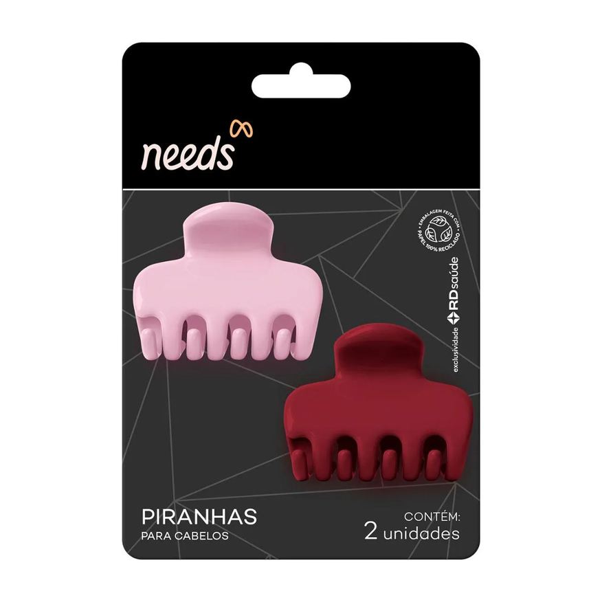 Needs Mini Piranha para Cabelos Rosa e Vermelho 2 unidades