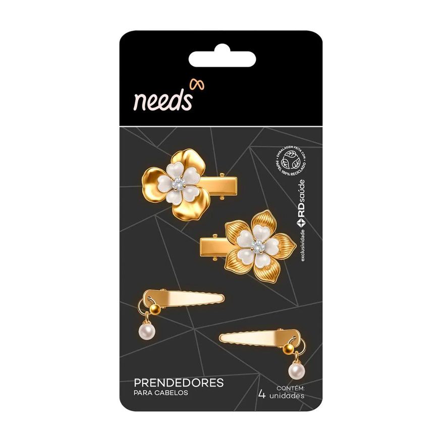 Needs Prendedores para Cabelos Dourado 4 unidades