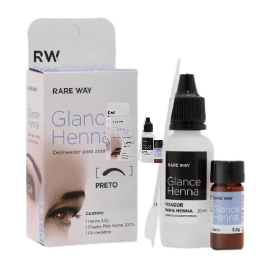 Rare Way Cosméticos Henna Sobrancelha Cor Preto Glance Rare Way com Fixador 20ml