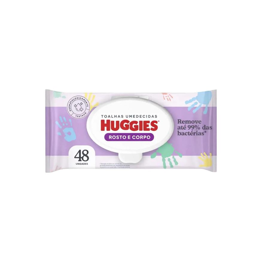 Kimberly Clark Kit Toalha Umedecida Huggies Rosto e Corpo 4 Pacotes - 48 Unidades