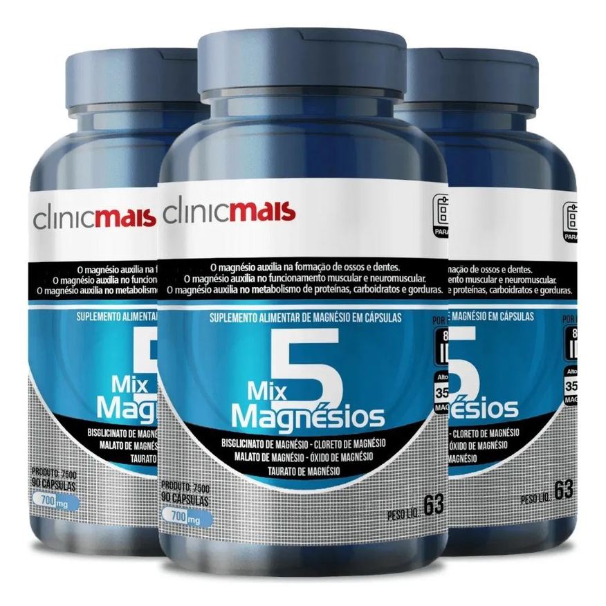 Clinic Mais Kit 3X 5 Mix Magnésios 90 Cápsulas - Clinicmais
