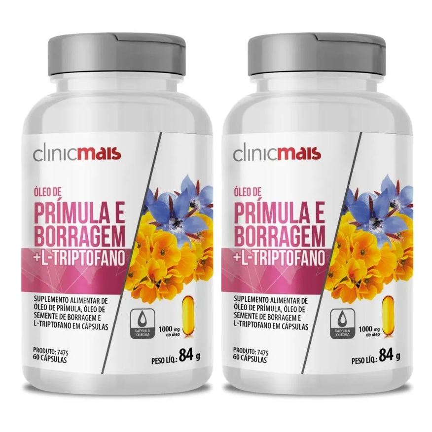 Clinic Mais Kit 2X Óleo de Prímula + Borragem + L-Triptofano 1000mg 60 Cápsulas - Clinicmais
