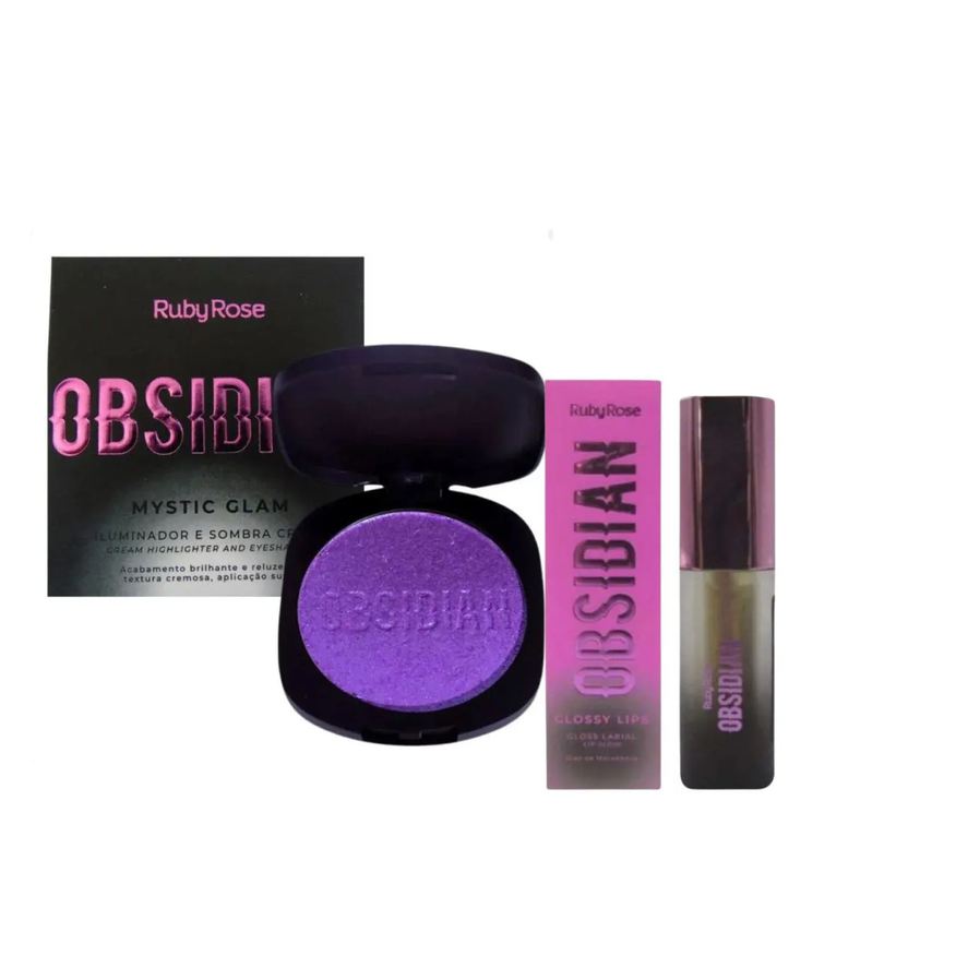 Ruby Rose Obsidian Iluminador e Sombra Amethyst 4,5g + Glossy Lips Rose Quartz 2,2ml