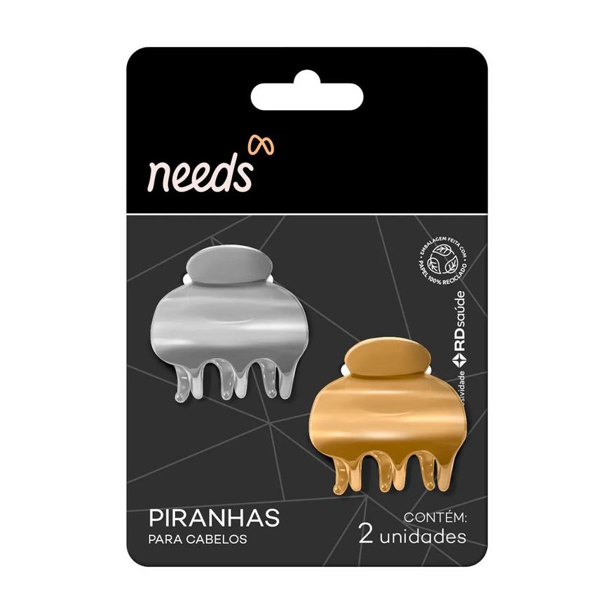 Needs Mini Piranha para Cabelo Metal Prata e Dourado 2 Unidades