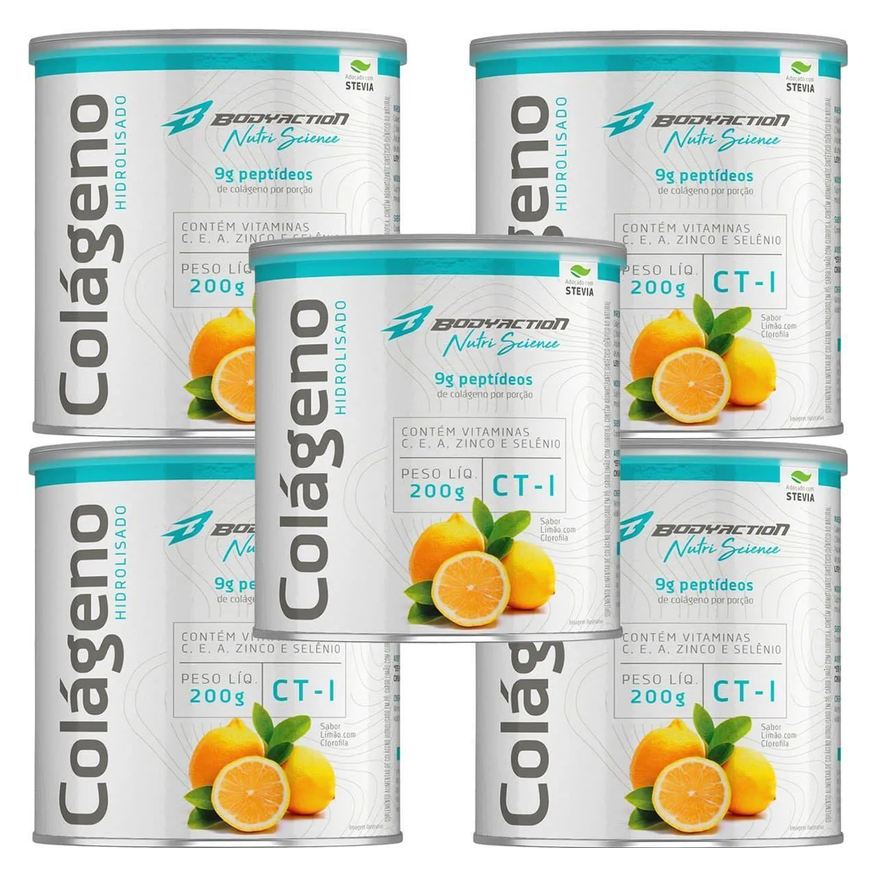 Body Action Kit 5X Colágeno Hidrolisado Nutri Science - 200g Limão com Clorofila - Bodyaction