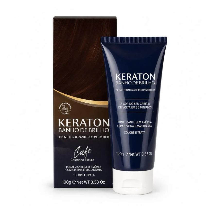 Kert Tonalizante Keraton Banho de Brilho Vegan Café Castanho Escuro 100g